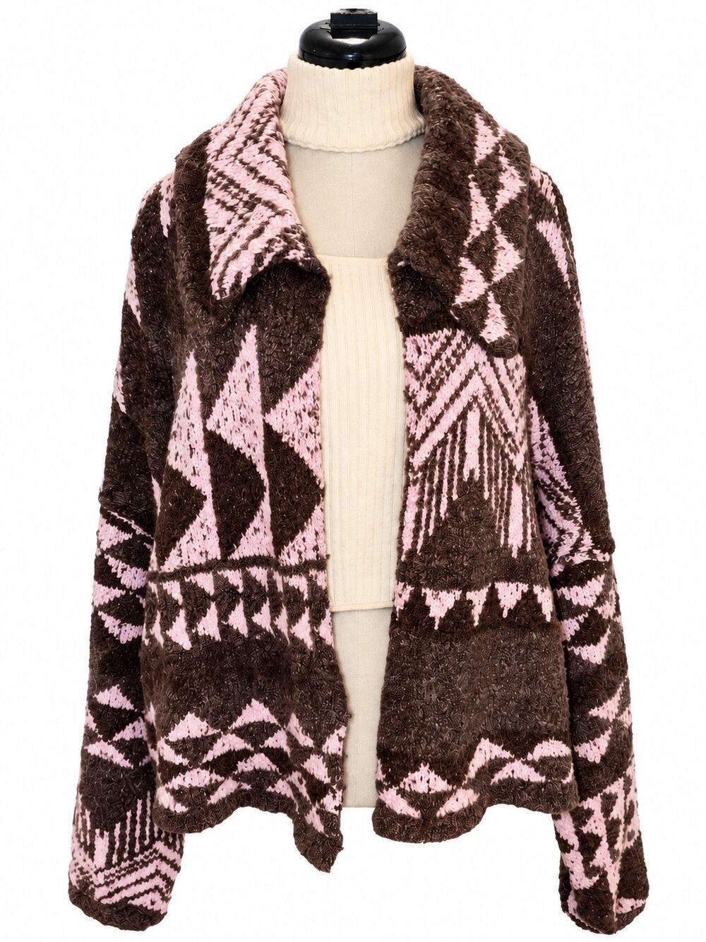 Free People Pink & Brown Textured Statement Cardigan Jacket